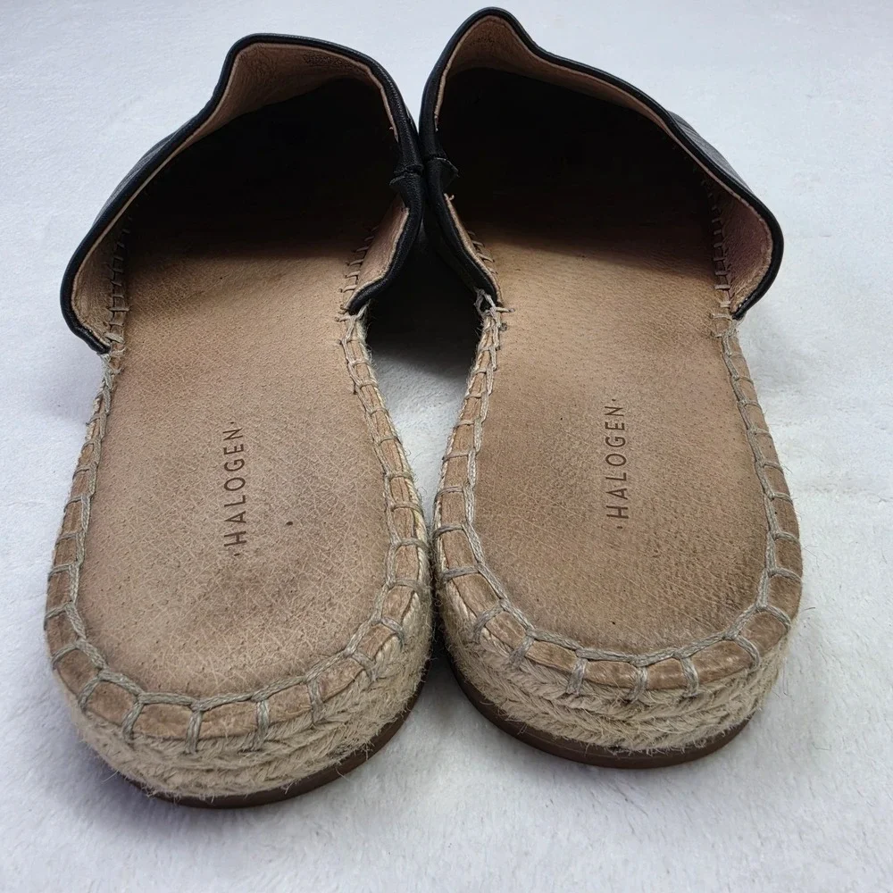 Halogen Black Leather Mule Espadrille Flats Womens Slip On Casual Shoe